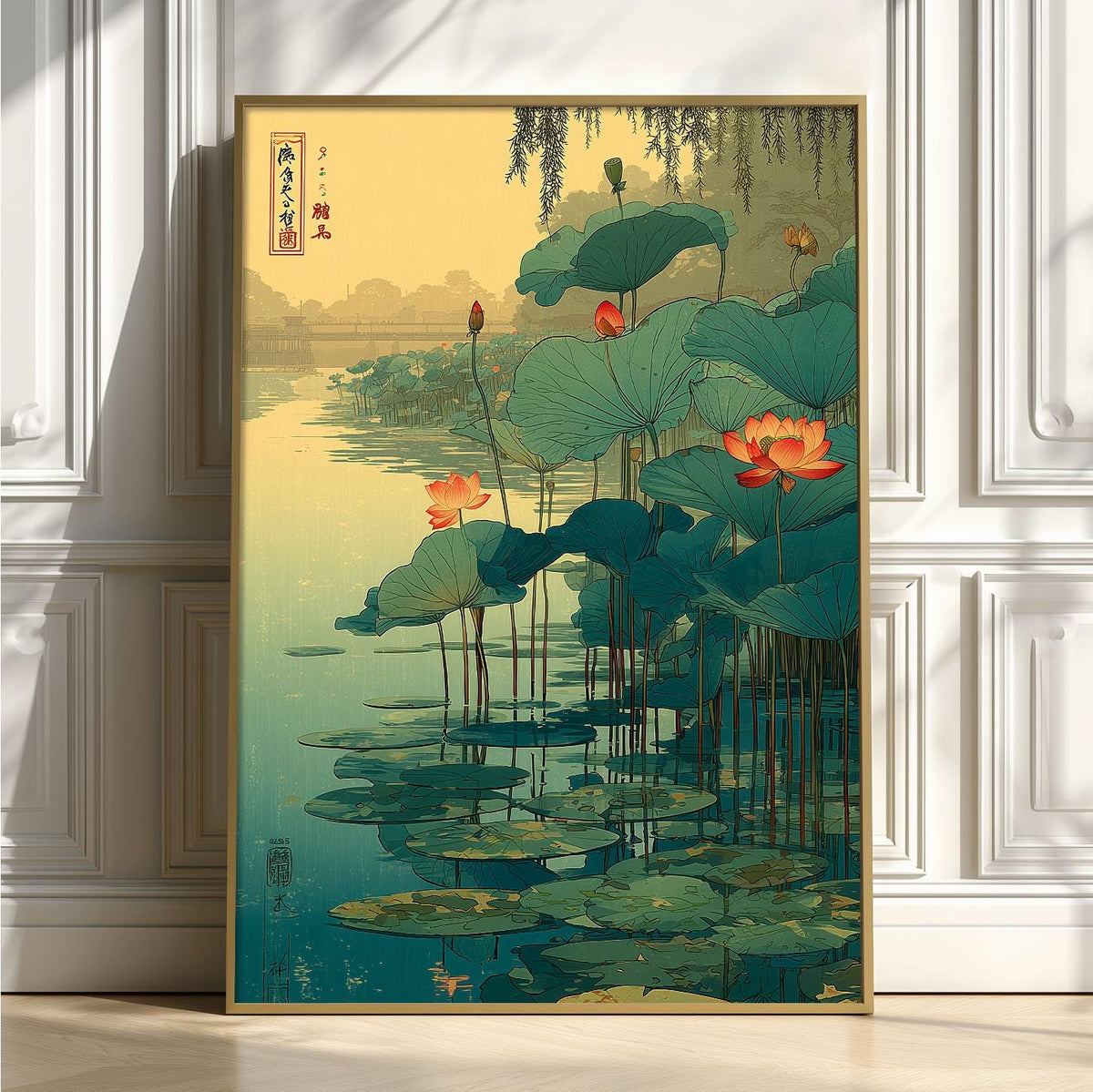 Lotus Pond Wall Art | Japanese Botanical Poster | Water Garden Art Print | Zen Nature Decor