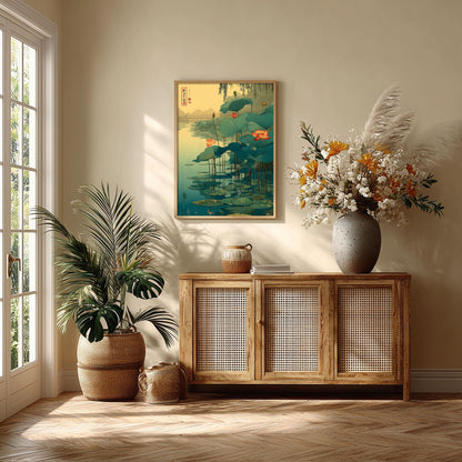 Lotus Pond Wall Art | Japanese Botanical Poster | Water Garden Art Print | Zen Nature Decor
