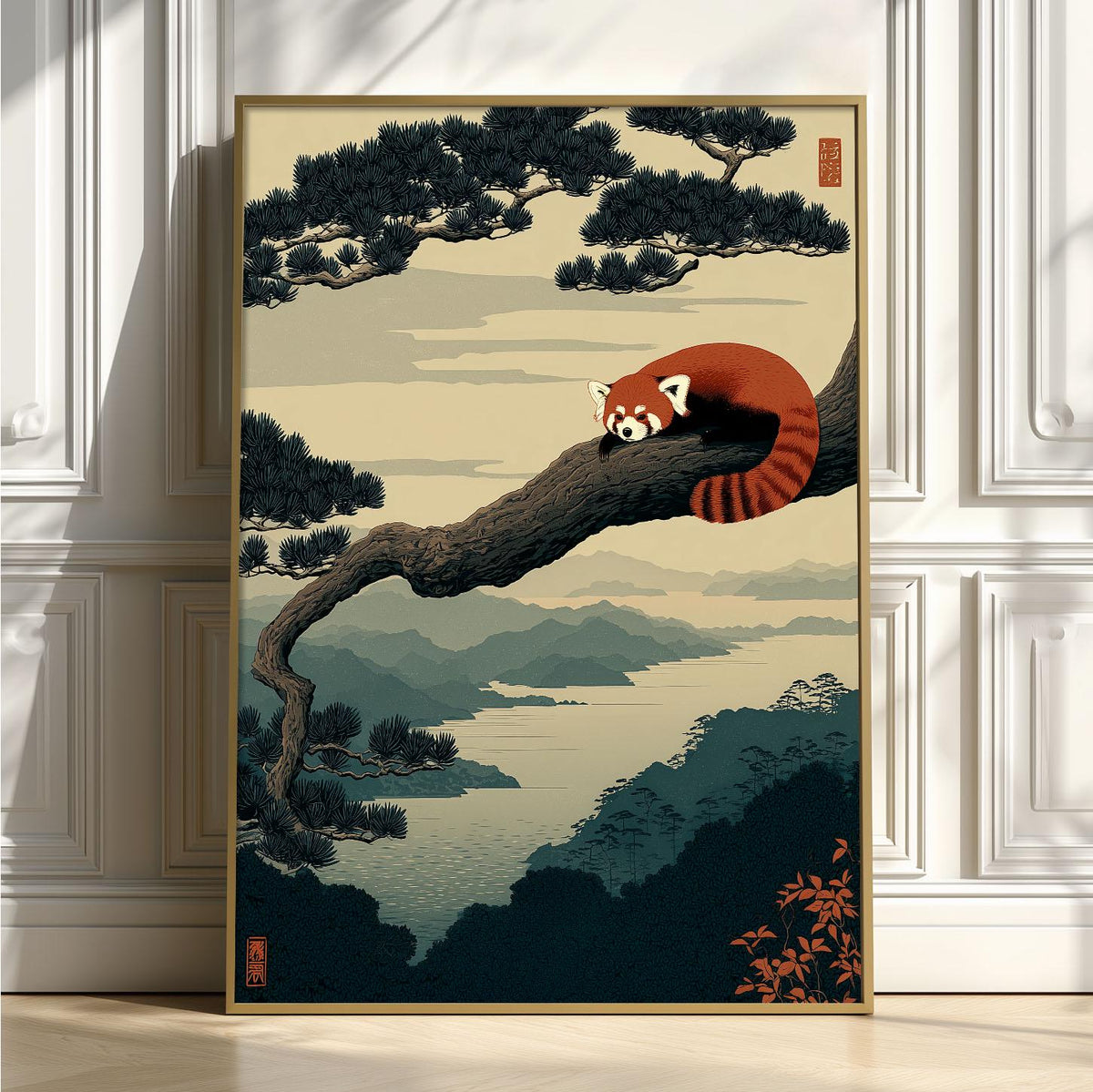 Red Panda Wall Art | Japanese Mountain Poster | Woodland Animal Print | Zen Nature Decor