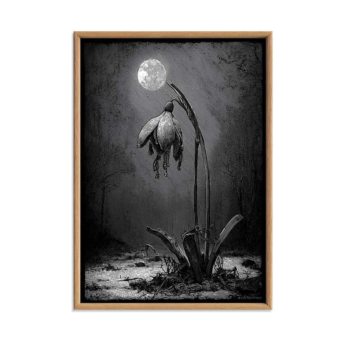 Snowdrop Flower Print – Black & White Botanical Poster | Gothic Wall Art