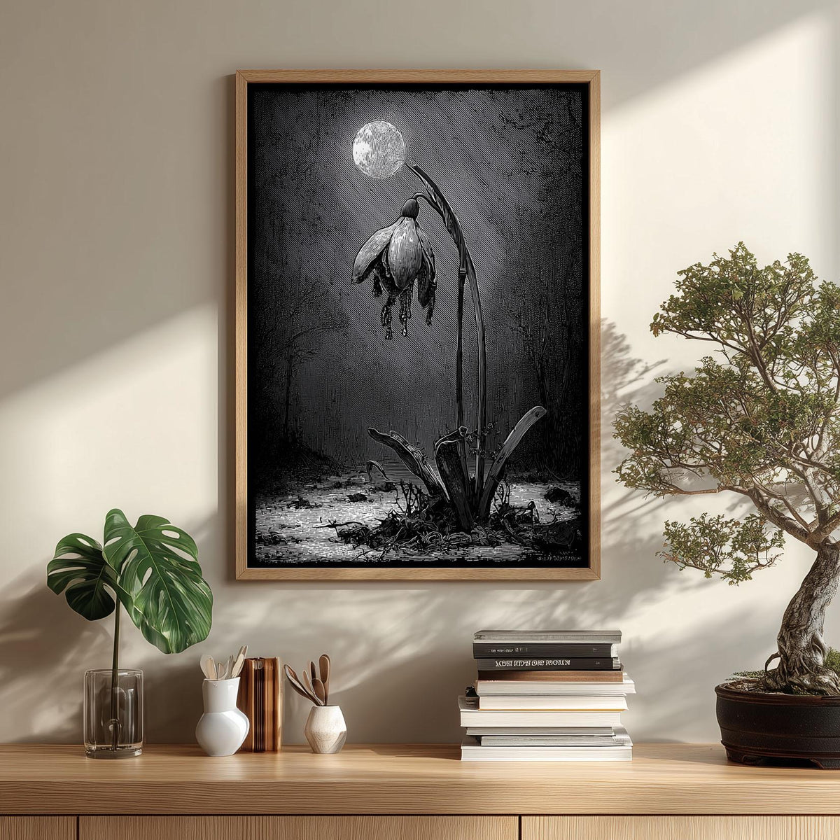 Snowdrop Flower Print – Black & White Botanical Poster | Gothic Wall Art