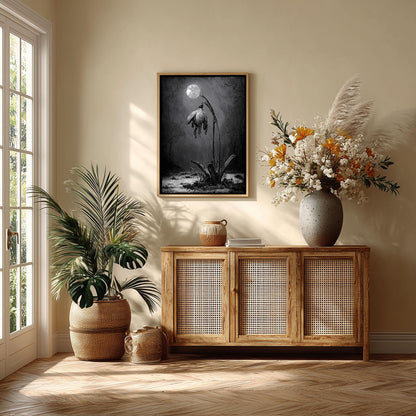 Snowdrop Flower Print – Black & White Botanical Poster | Gothic Wall Art