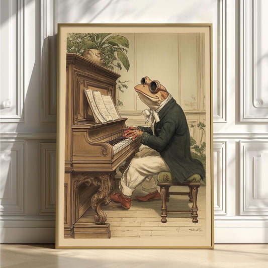 Piano Frog Wall Art | Vintage Music Poster | Quirky Animal Art Print | Classical Decor
