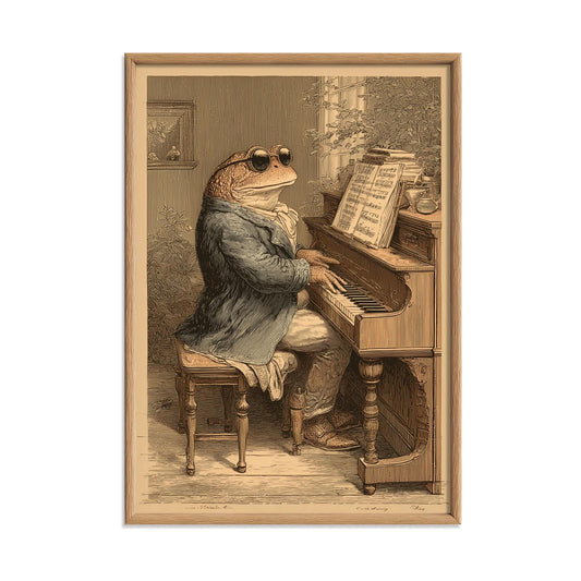 Vintage Frog Piano Wall Art | Classical Music Poster | Quirky Animal Art Print | Cottagecore Decor