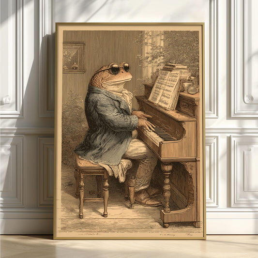 Vintage Frog Piano Wall Art | Classical Music Poster | Quirky Animal Art Print | Cottagecore Decor