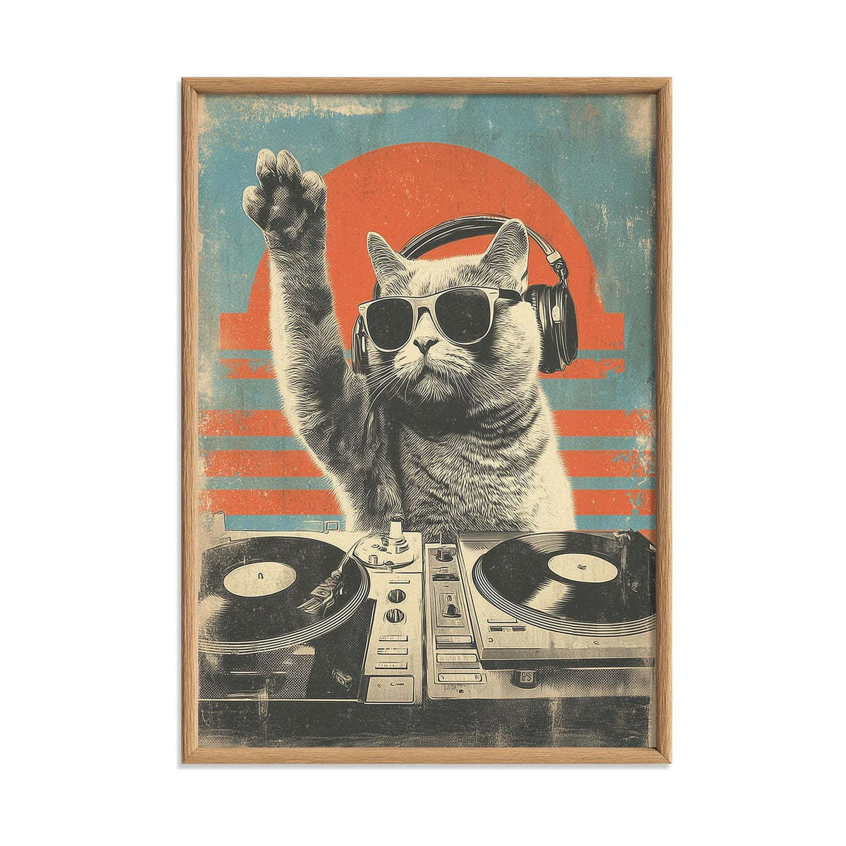 DJ Cat Wall Art | Funny Music Poster | Retro Animal Art Print | Cool Cat Decor
