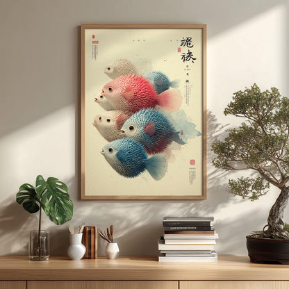 Pufferfish Wall Art | Japanese Fish Poster | Colourful Sea Life Print | Coastal Bathroom Decor