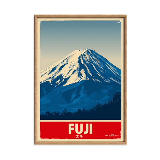 Mount Fuji Poster | Japanese Travel Wall Art | Blue Mountain Art Print | Vintage Japan Decor