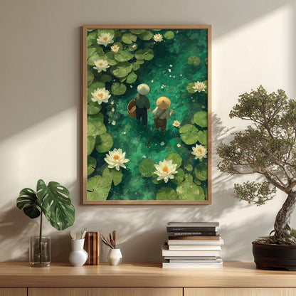 Water Lily Pond Art Print | Japanese Garden, Zen Nature Decor