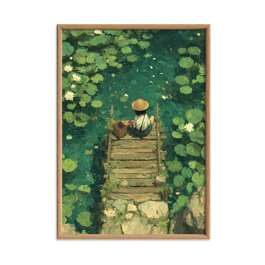 Water Lily Dock Art Print | Peaceful Lotus Pond, Zen Garden Nature Decor