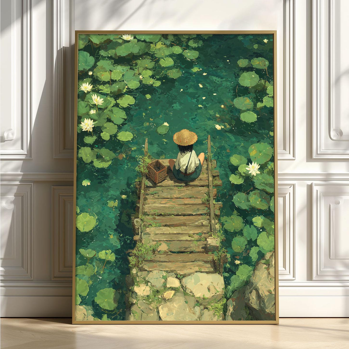 Water Lily Dock Art Print | Peaceful Lotus Pond, Zen Garden Nature Decor