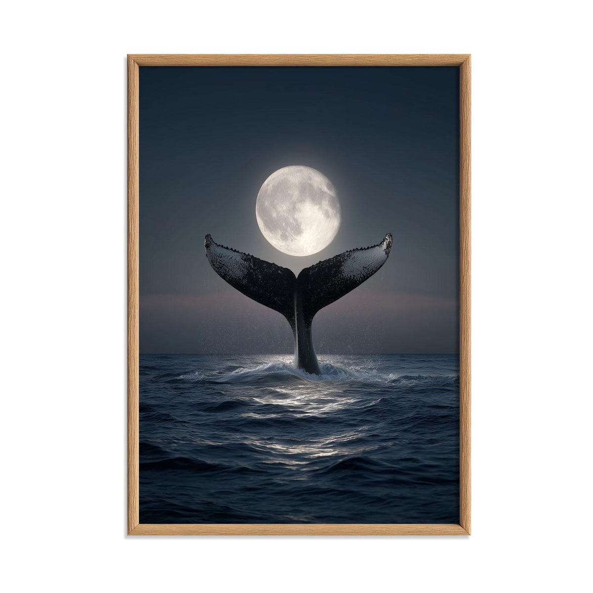 Whale Tail Full Moon Ocean Poster | Dark Coastal Night Art Print