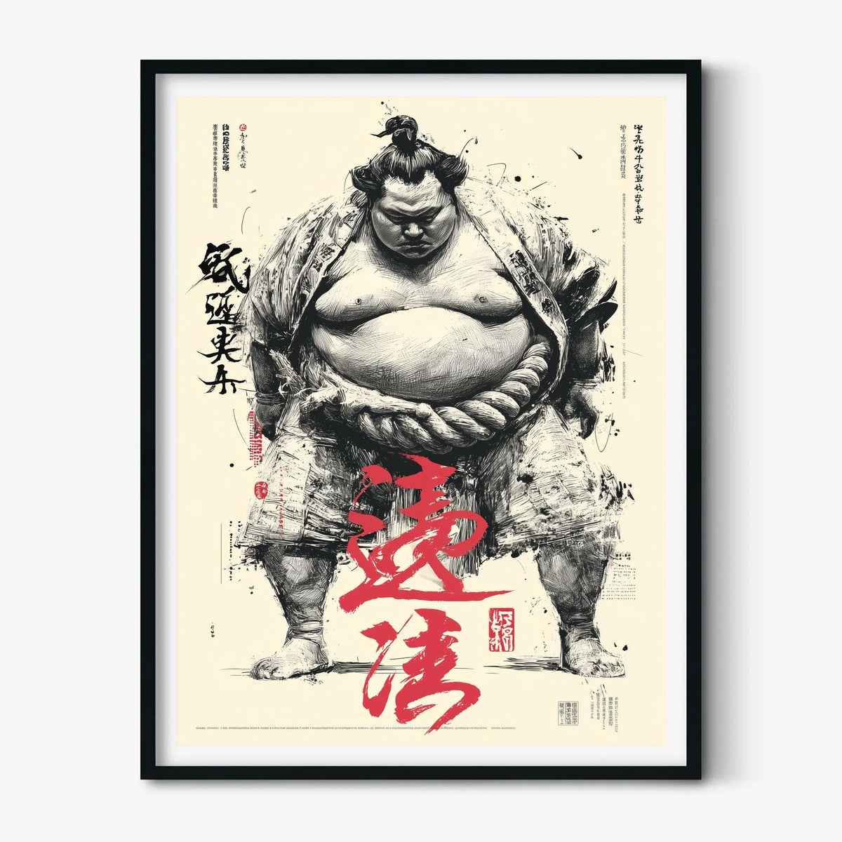 Sumo Wrestler Poster, Japanese Sports Wall Art, Bold Ink Art Print, Martial Arts Decor