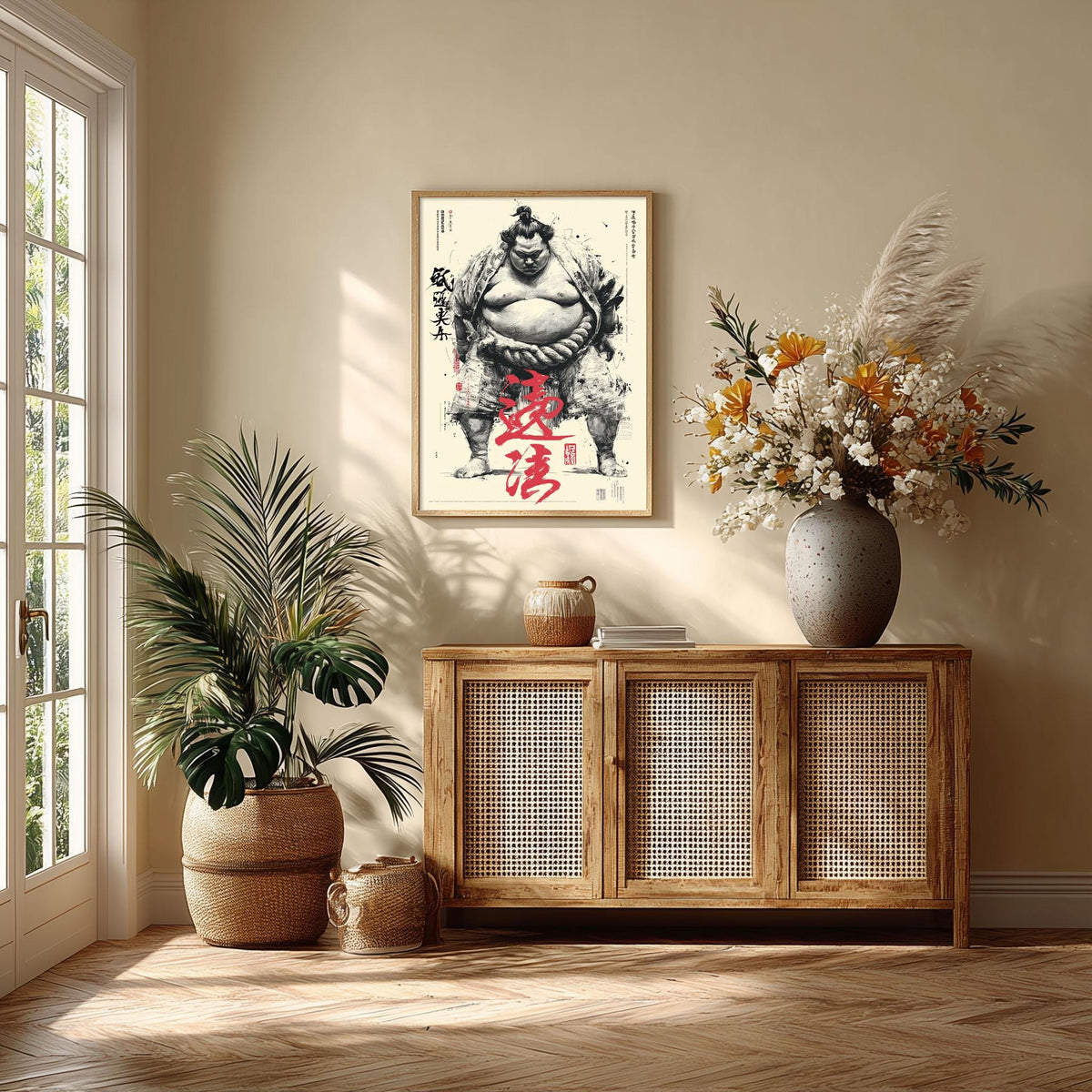 Sumo Wrestler Poster, Japanese Sports Wall Art, Bold Ink Art Print, Martial Arts Decor