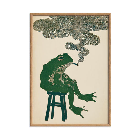 Frog Poster | Smoking Frog Wall Art | Quirky Animal Art Print | Funny Man Cave Decor