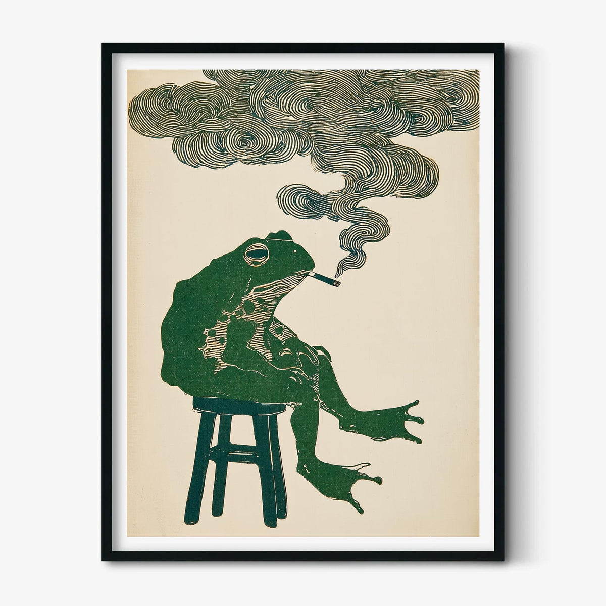 Frog Poster | Smoking Frog Wall Art | Quirky Animal Art Print | Funny Man Cave Decor