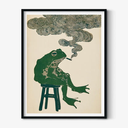 Frog Poster | Smoking Frog Wall Art | Quirky Animal Art Print | Funny Man Cave Decor
