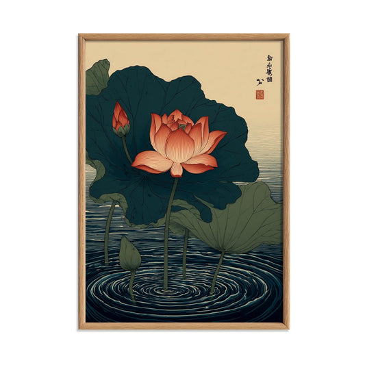 Lotus Flower Pond Art Print | Japanese Water Lily Wall Decor