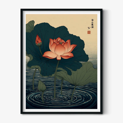 Lotus Flower Pond Art Print | Japanese Water Lily Wall Decor