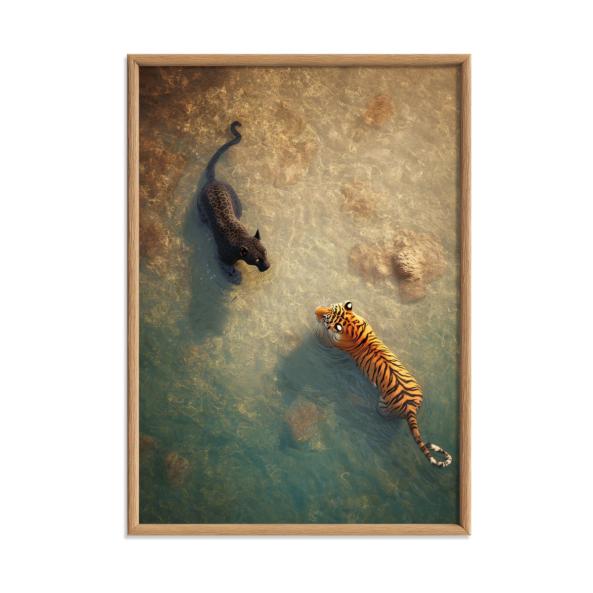 Tiger Panther Poster | Big Cat Wall Art | Jungle River Art Print | Wildlife Decor