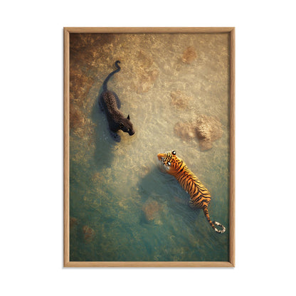 Tiger Panther Poster | Big Cat Wall Art | Jungle River Art Print | Wildlife Decor