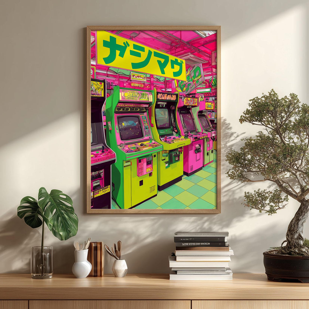 Japanese Arcade Art Print | Retro Gaming Wall Art | Neon Tokyo Poster | Gamer Room Decor
