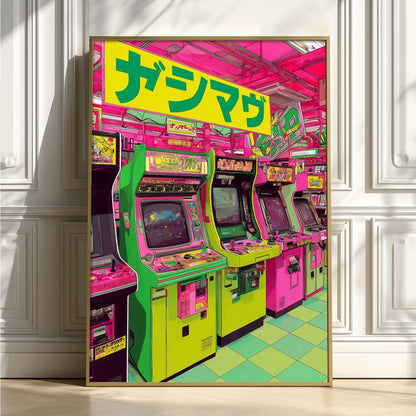 Japanese Arcade Art Print | Retro Gaming Wall Art | Neon Tokyo Poster | Gamer Room Decor
