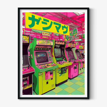 Japanese Arcade Art Print | Retro Gaming Wall Art | Neon Tokyo Poster | Gamer Room Decor