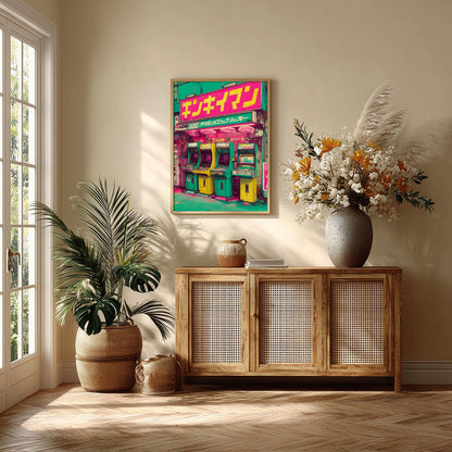 Japanese Arcade Print, Retro Gaming Wall Art, Neon Tokyo Poster, Gamer Room Decor