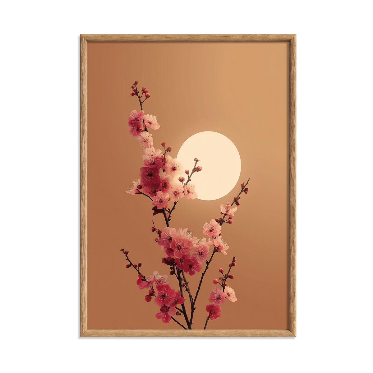 Cherry Blossom Moon Art Print | Pink Floral Japandi Spring Decor