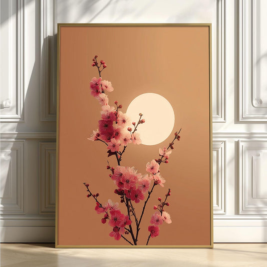 Cherry Blossom Moon Art Print | Pink Floral Japandi Spring Decor