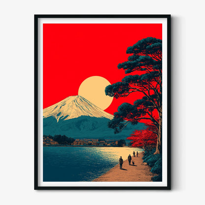Mount Fuji Poster Print | Vintage Japanese Sunset Landscape Wall Art