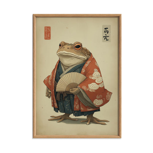 Frog Kimono Wall Art, Japanese Animal Poster, Whimsical Toad Print