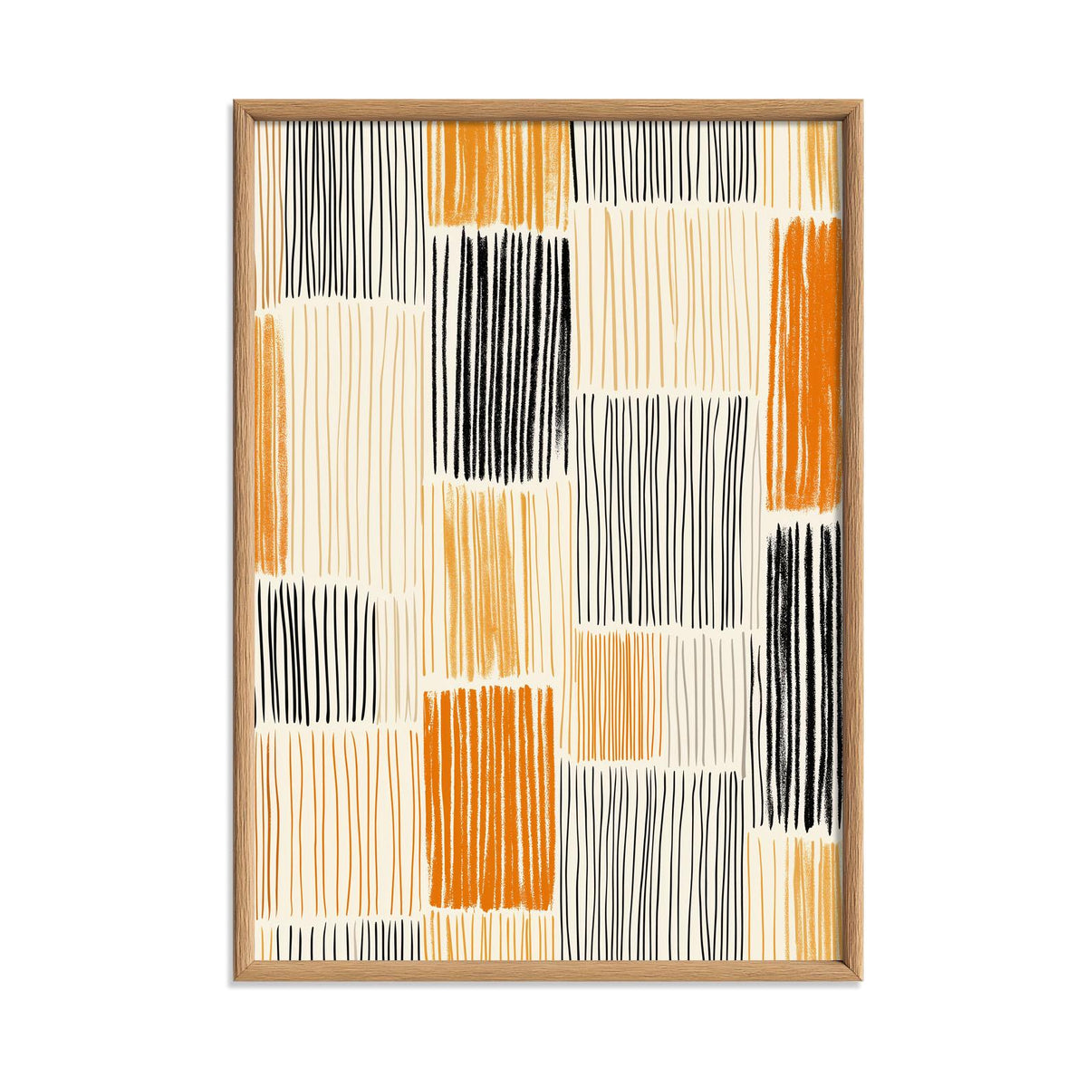 Boho Abstract Print | Orange Black Geometric Mid Century Wall Art