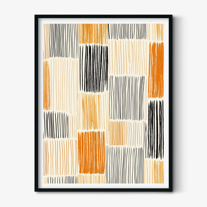 Boho Abstract Print | Orange Black Geometric Mid Century Wall Art