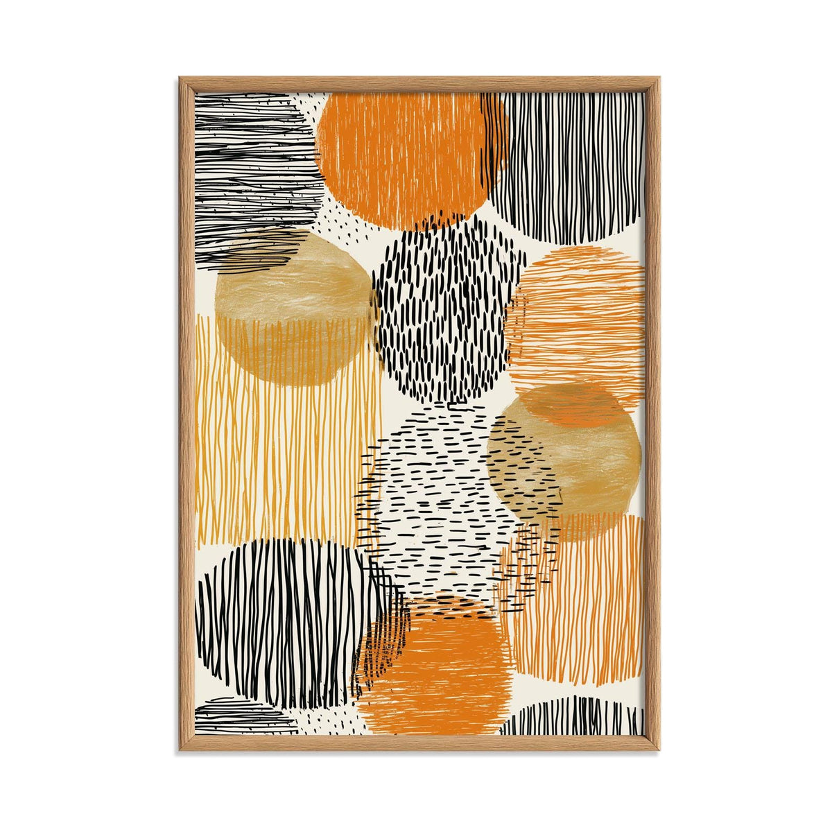 Boho Abstract Poster Print | Orange Black Mid Century Line Art Geometric Decor