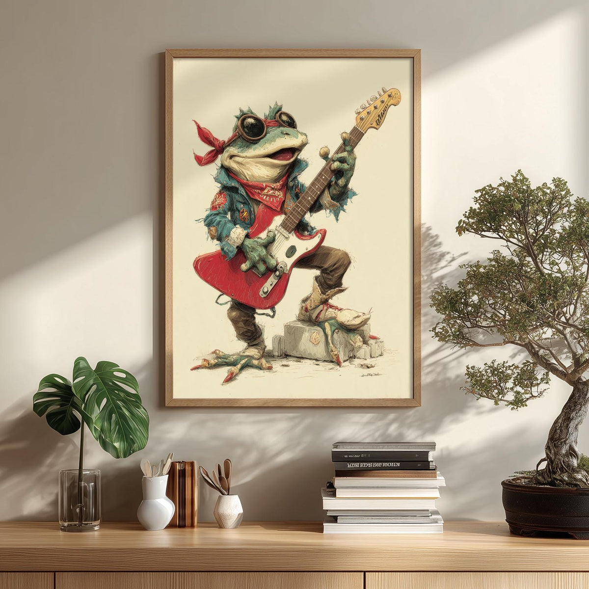 Frog Rock Guitarist Poster | Funky Animal Music Wall Art Print