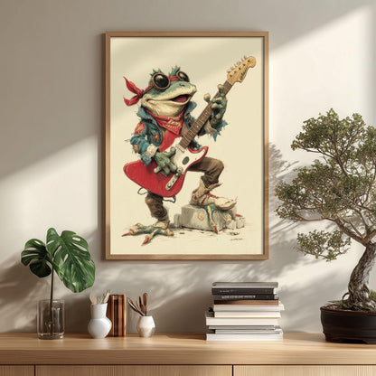 Frog Rock Guitarist Poster | Funky Animal Music Wall Art Print
