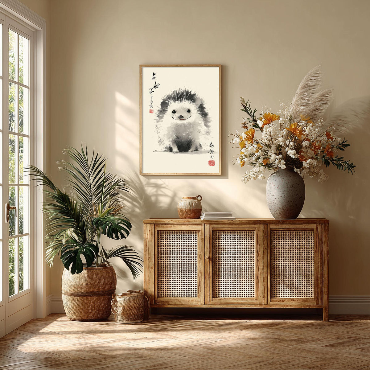 Hedgehog Art Print | Cute Animal Wall Art | Chinese Ink Poster | Nursery Woodland Decor