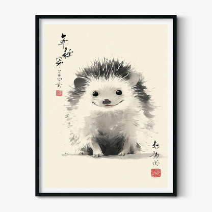 Hedgehog Art Print | Cute Animal Wall Art | Chinese Ink Poster | Nursery Woodland Decor