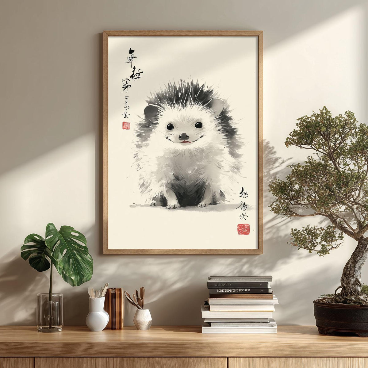 Hedgehog Art Print | Cute Animal Wall Art | Chinese Ink Poster | Nursery Woodland Decor