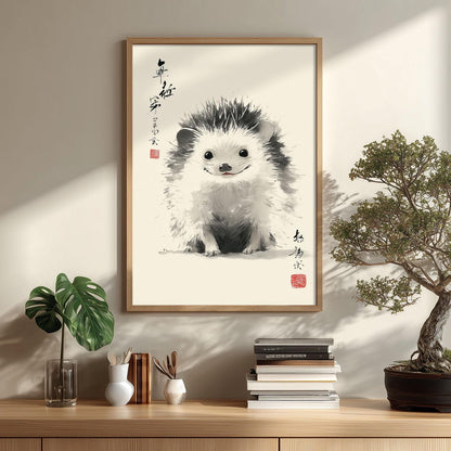 Hedgehog Art Print | Cute Animal Wall Art | Chinese Ink Poster | Nursery Woodland Decor