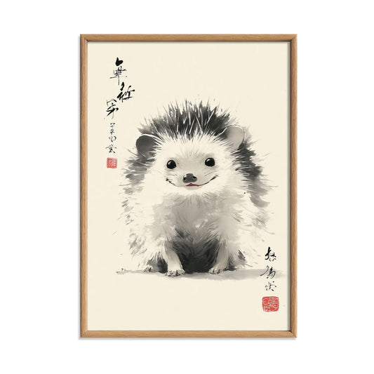 Hedgehog Art Print | Cute Animal Wall Art | Chinese Ink Poster | Nursery Woodland Decor