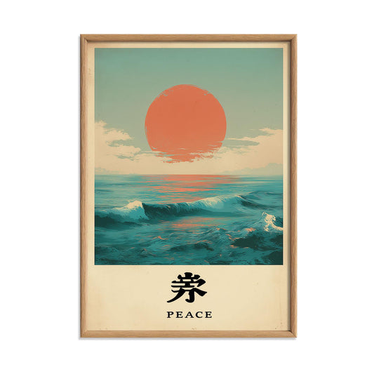 Japanese Sunset Ocean Wave Print | Coastal Zen Wall Art