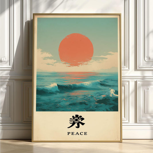 Japanese Sunset Ocean Wave Print | Coastal Zen Wall Art