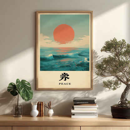 Japanese Sunset Ocean Wave Print | Coastal Zen Wall Art