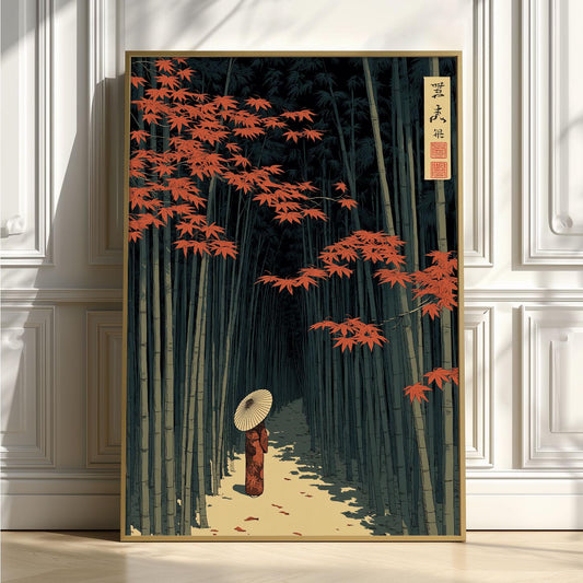 Bamboo Forest Poster Print | Japanese Autumn Wall Art | Travel Decor