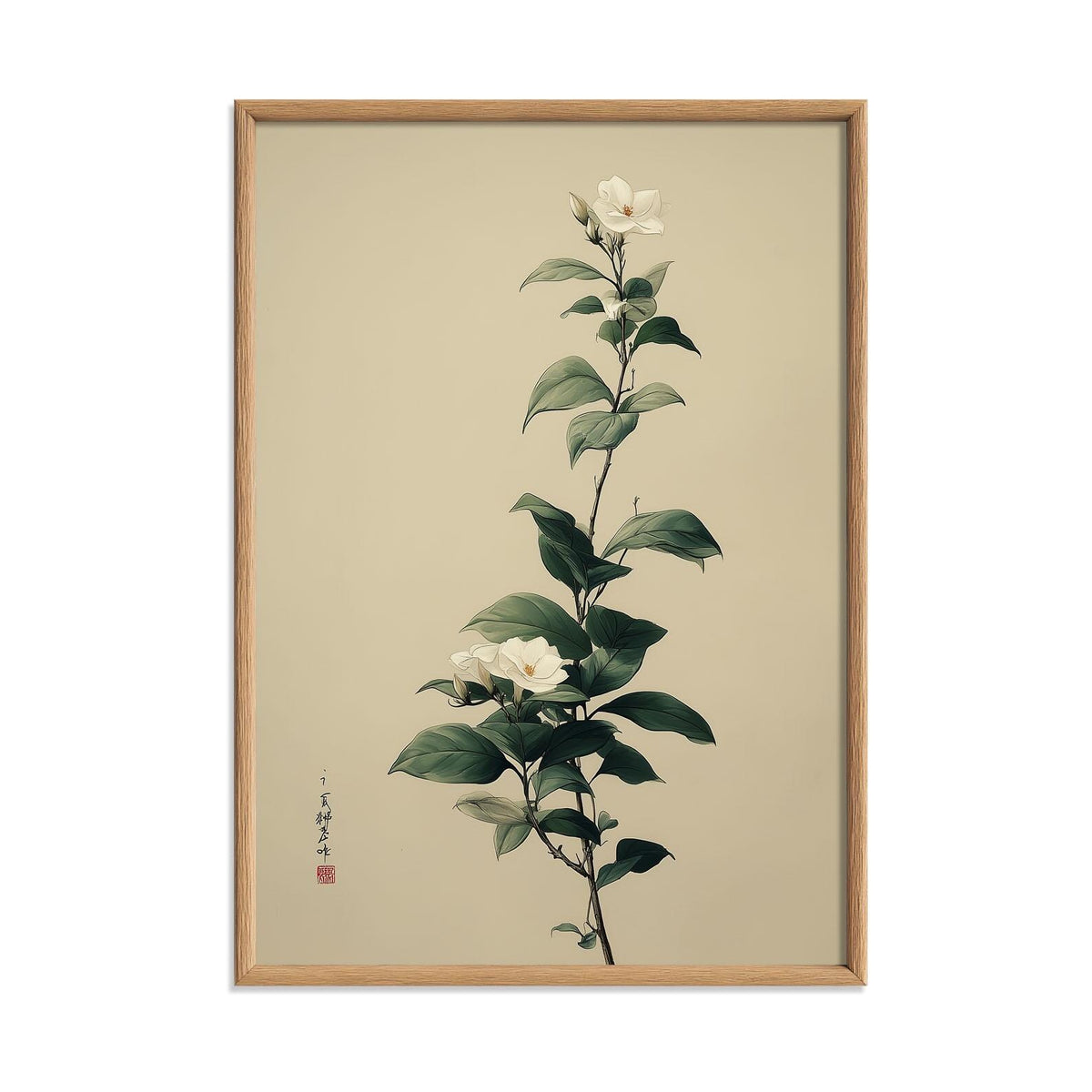 Jasmine Art Print | Chinese Botanical Wall Art | White Flower Poster | Minimal Floral Decor