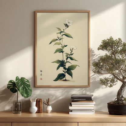 Jasmine Art Print | Chinese Botanical Wall Art | White Flower Poster | Minimal Floral Decor