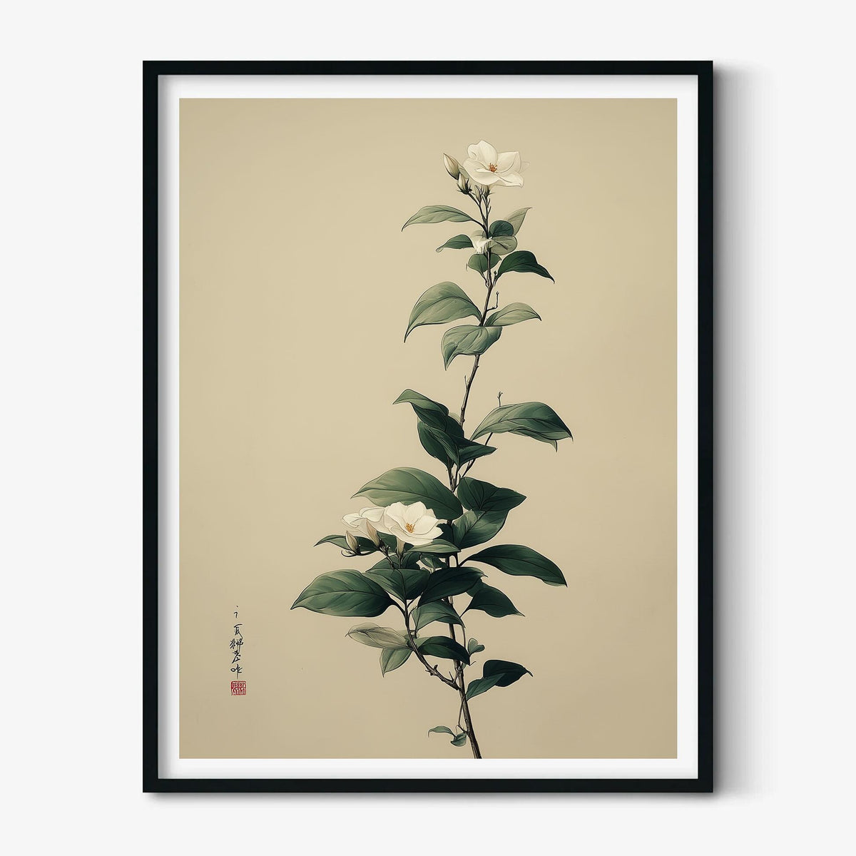 Jasmine Print, Chinese Botanical Wall Art, White Flower Poster, Minimal Floral Decor